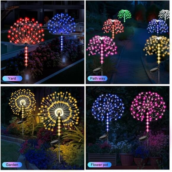 4 Pack Multicolor Garden Decoration Solar Outdoor Light with 600 LEDs - Picture 5 of 7